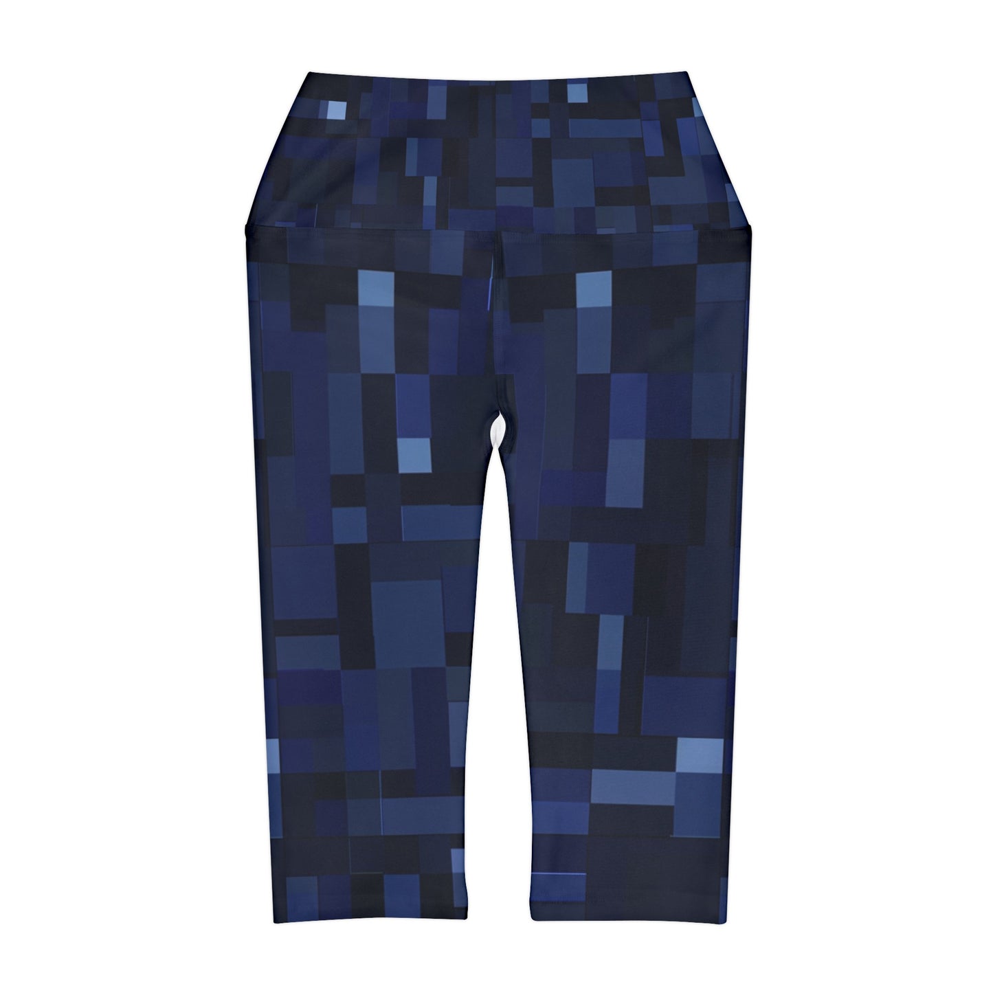 High Waisted Capri Leggings - Blue Pixels