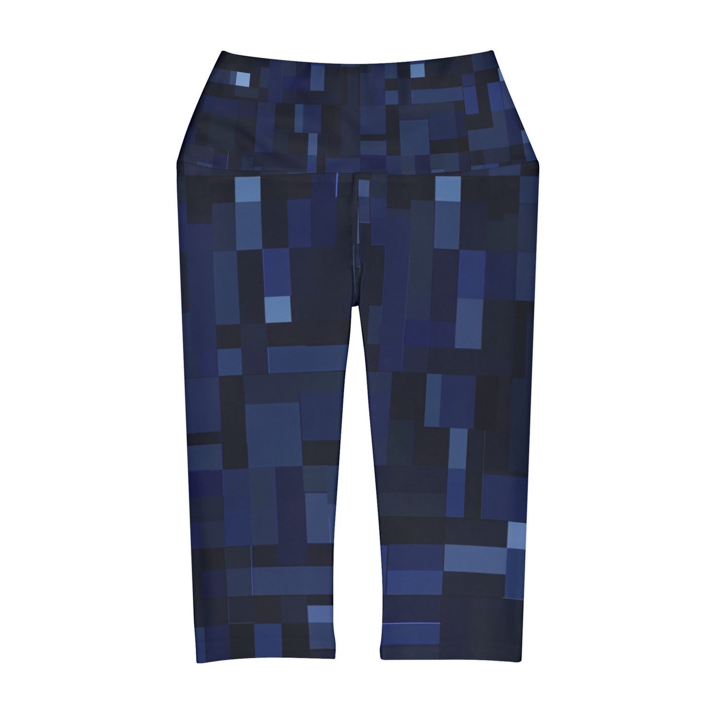 High Waisted Capri Leggings - Blue Pixels