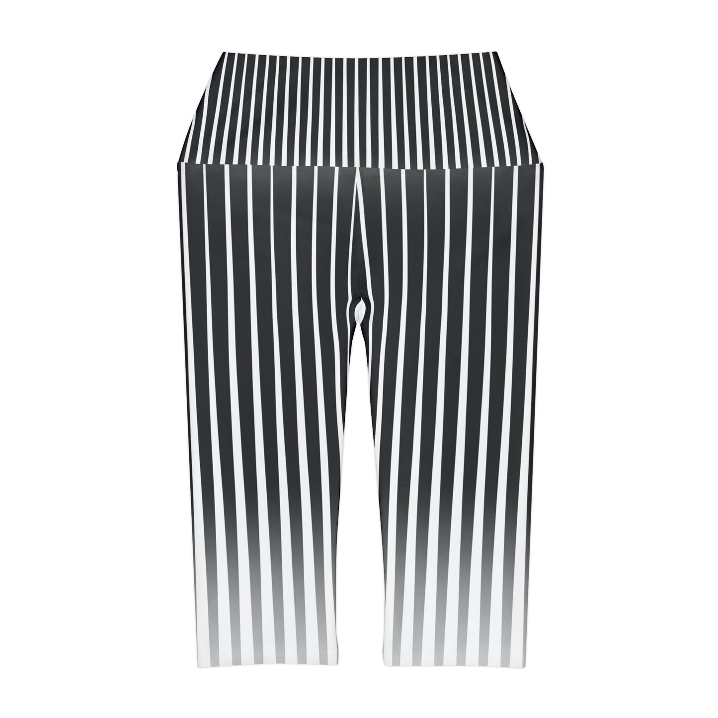 High Waisted Capri Leggings - Slimming Black and White Vertical