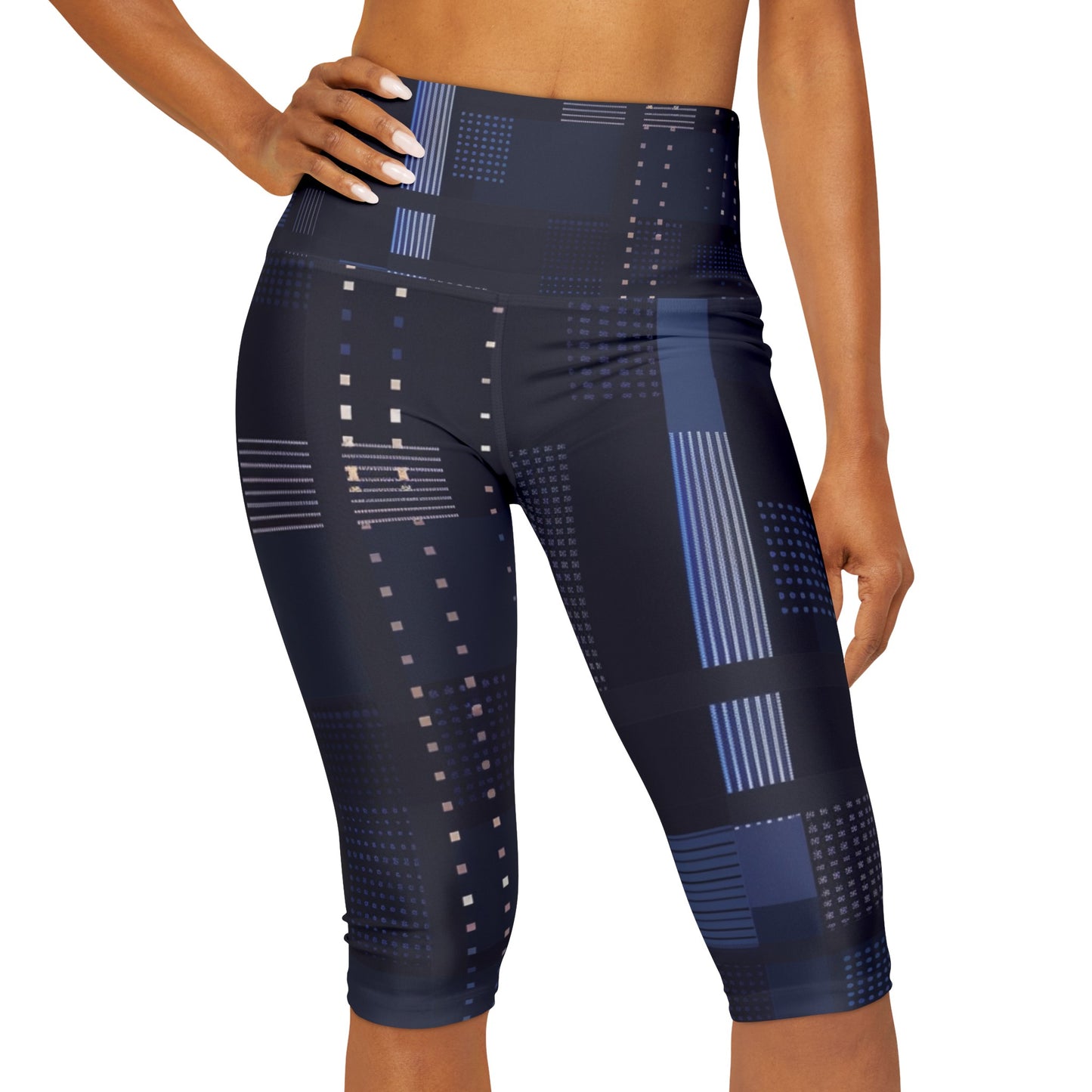 High Waisted Capri Leggings - Blue Tech