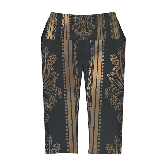 High Waisted Capri Leggings - Gold Royal