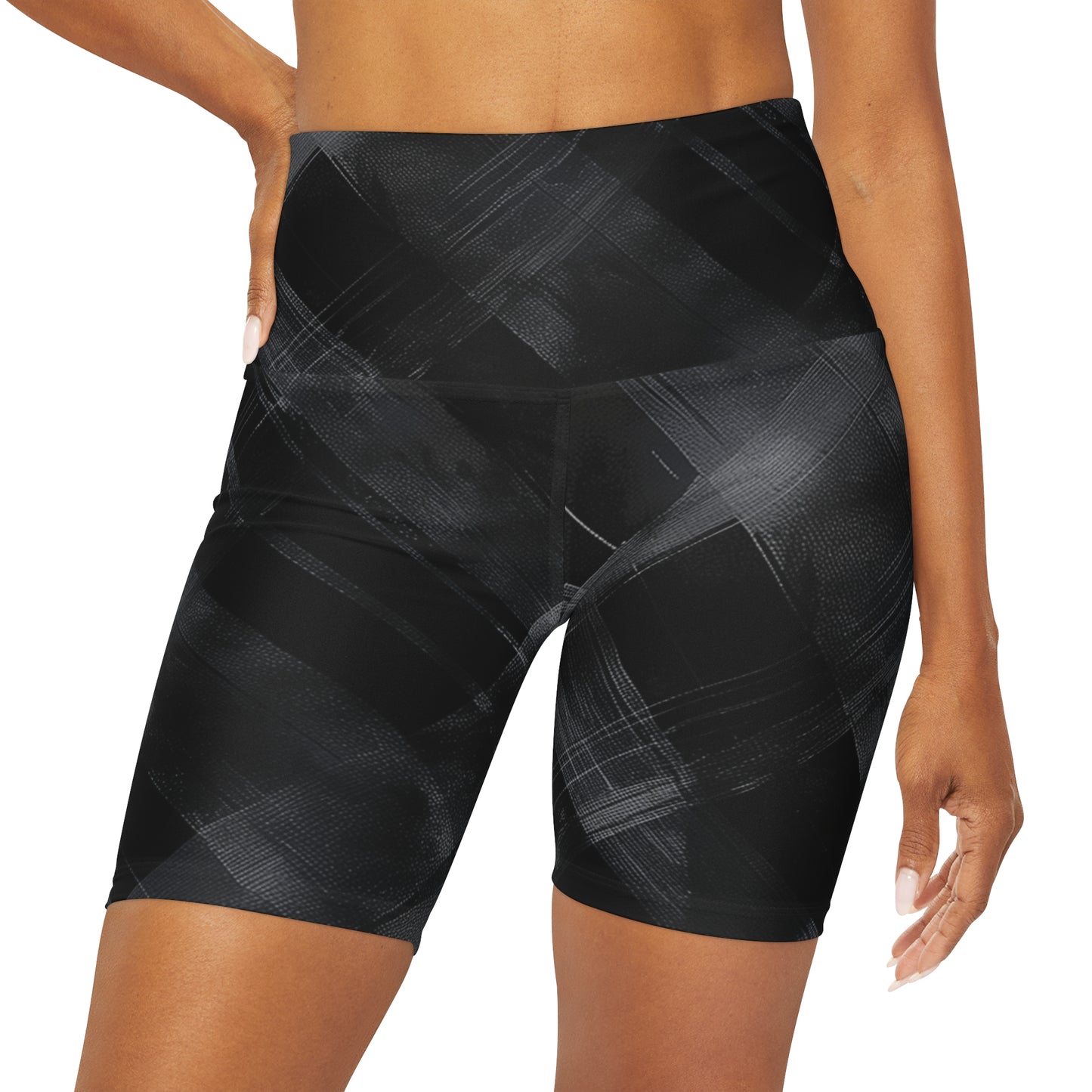 High Waisted Yoga Shorts - Black and White Threads