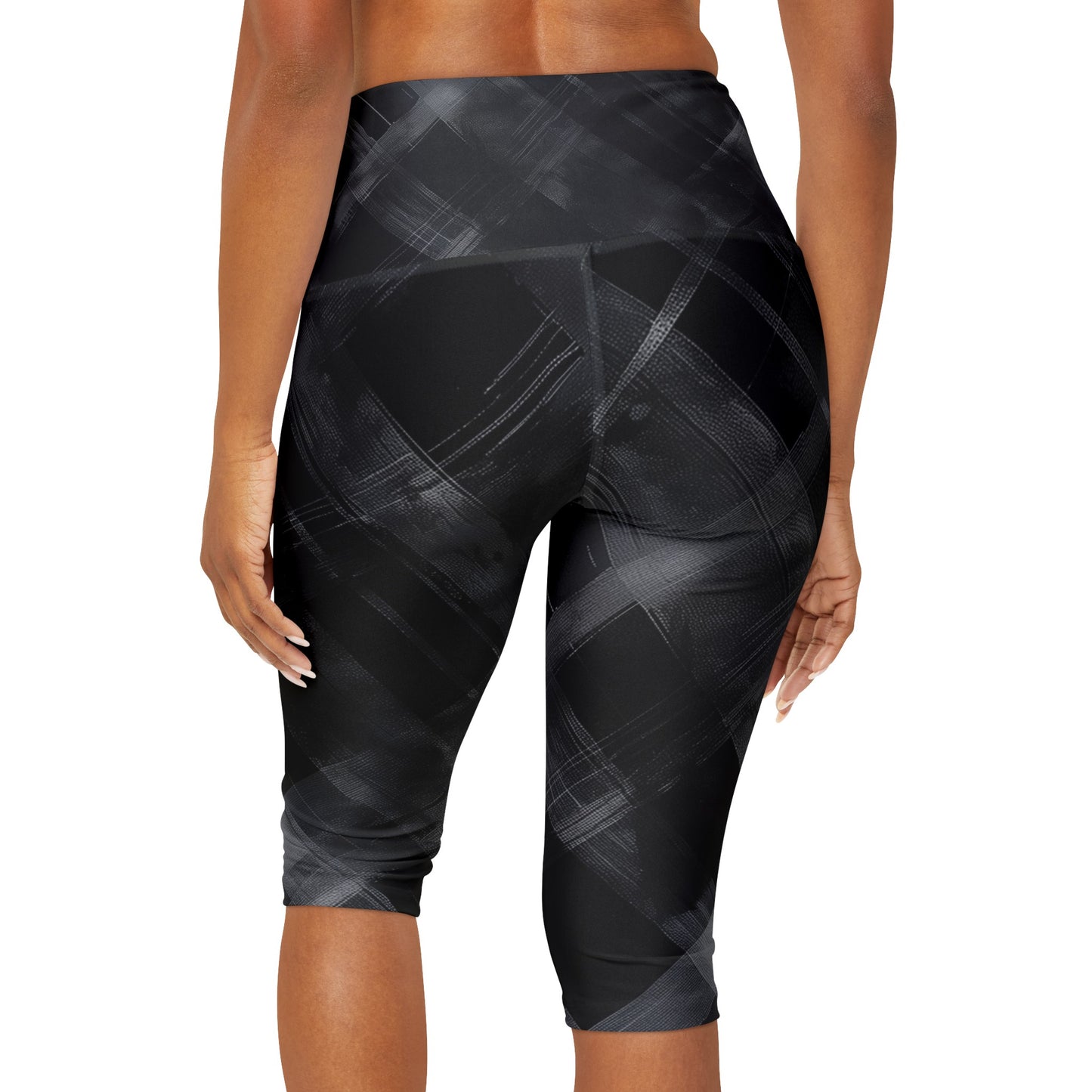 High Waisted Capri Leggings - Black and White Threads