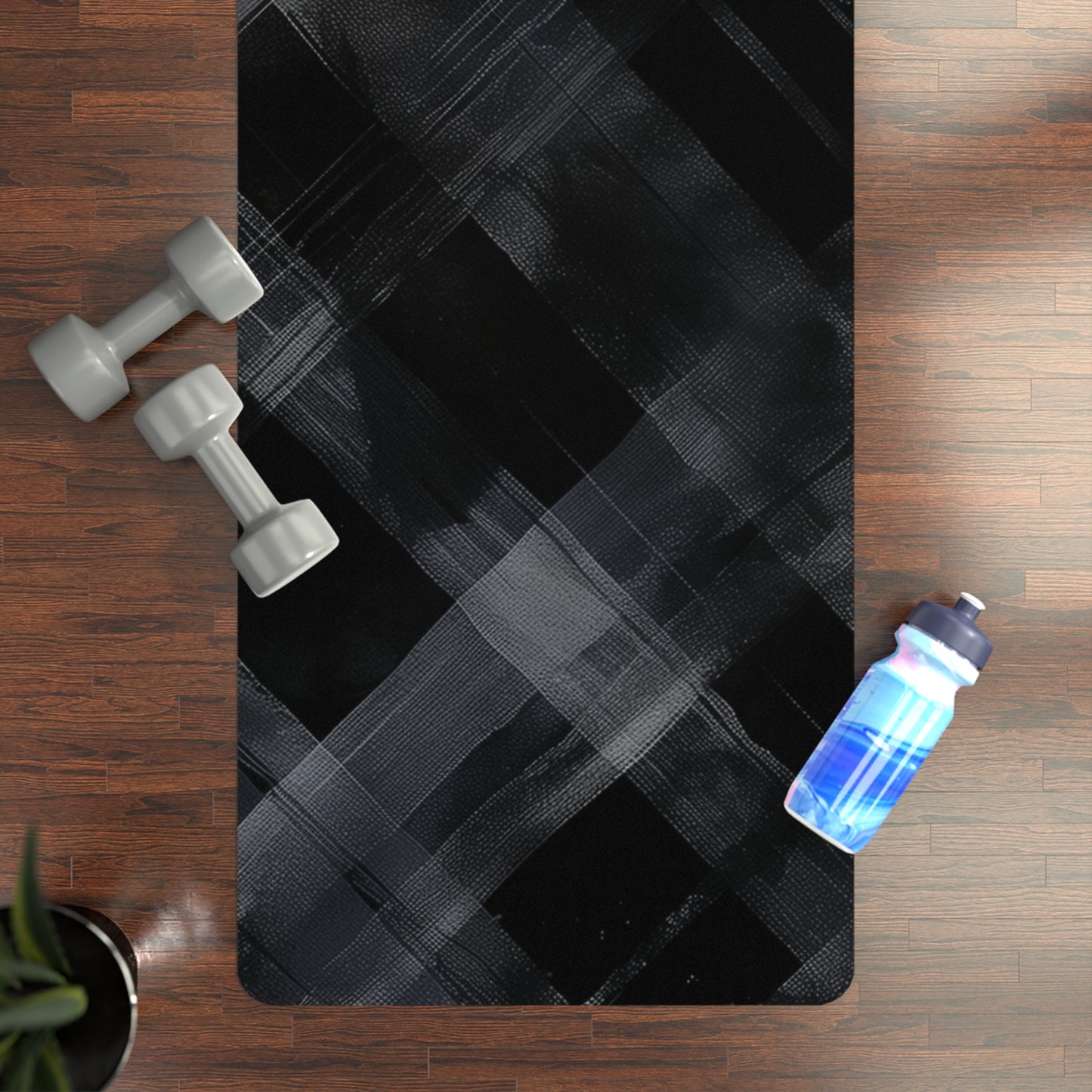 Rubber Yoga Mat- Black and White Threads