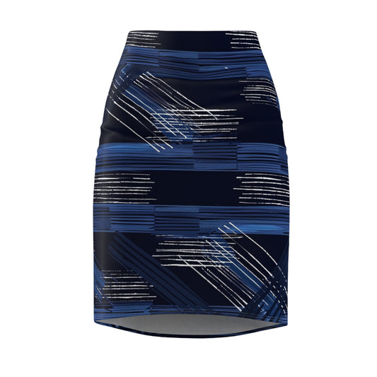 Pencil Skirt - Blue and White Brush