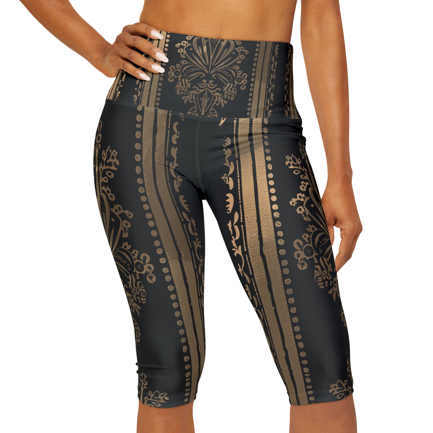 High Waisted Capri Leggings - Gold Royal