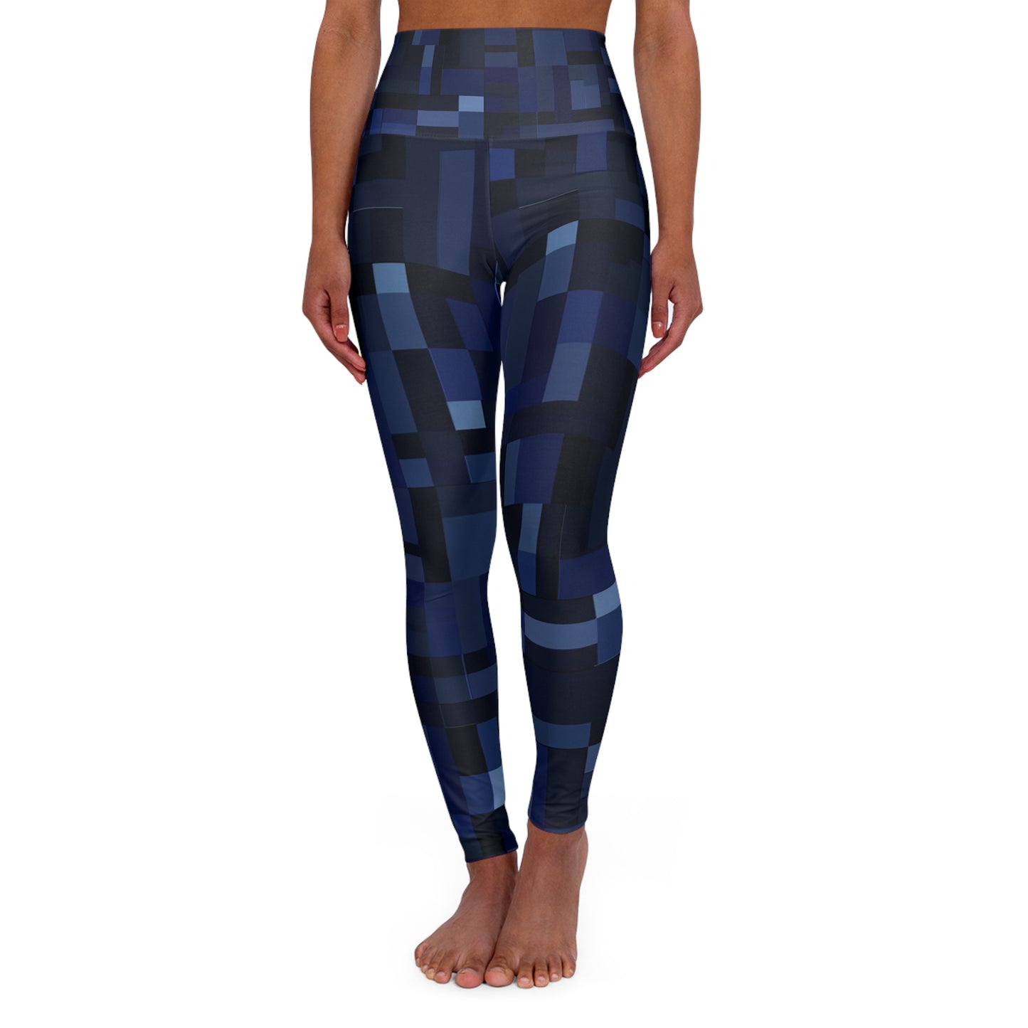 High Waisted Leggings - Blue Pixels