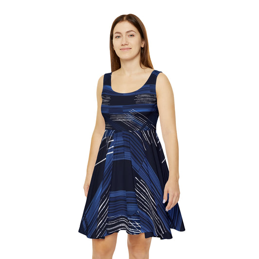 Women's Skater Dress - Blue and White Brush