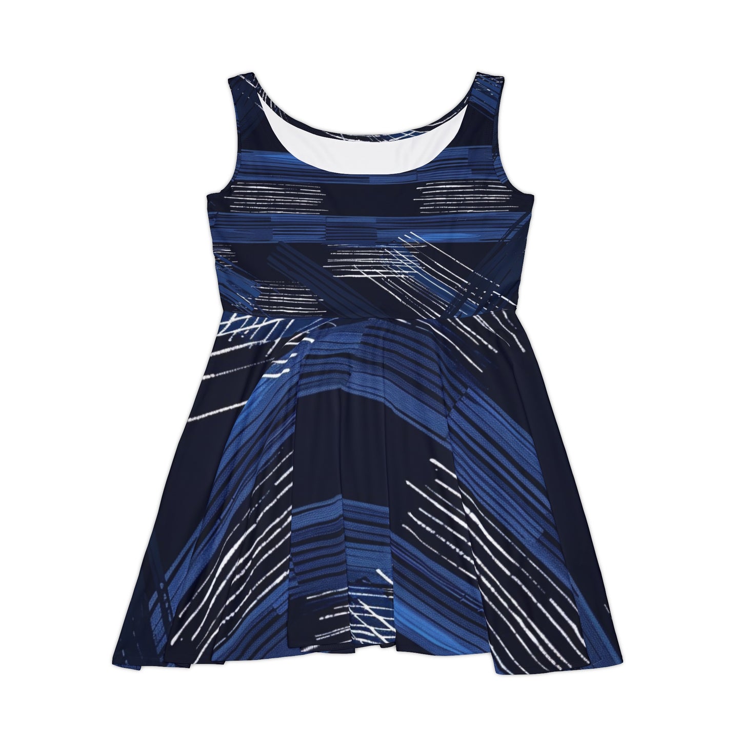 Women's Skater Dress - Blue and White Brush