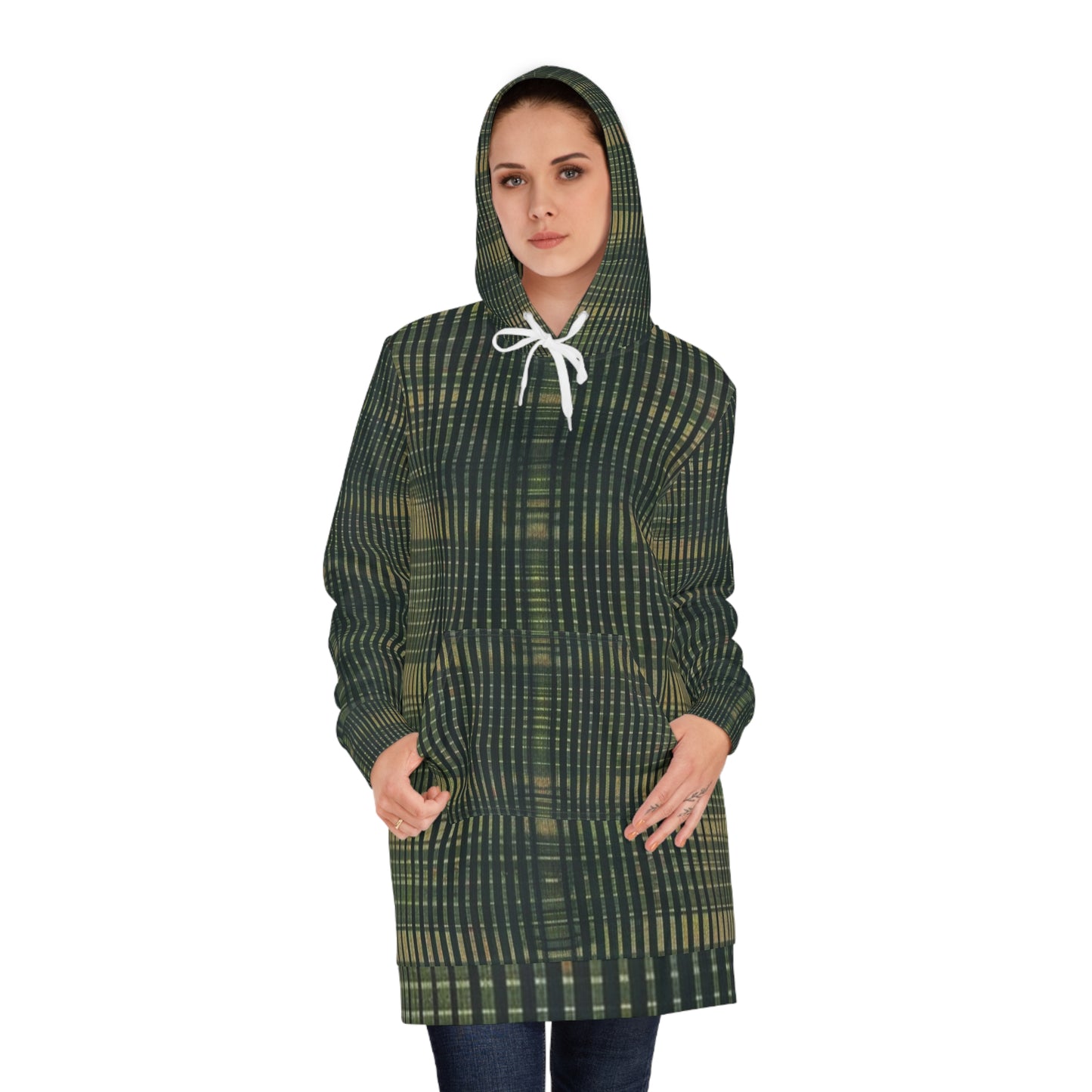 Hoodie Dress - Emerald Horizontals