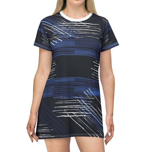 TShirt Dress - Blue and White Brush