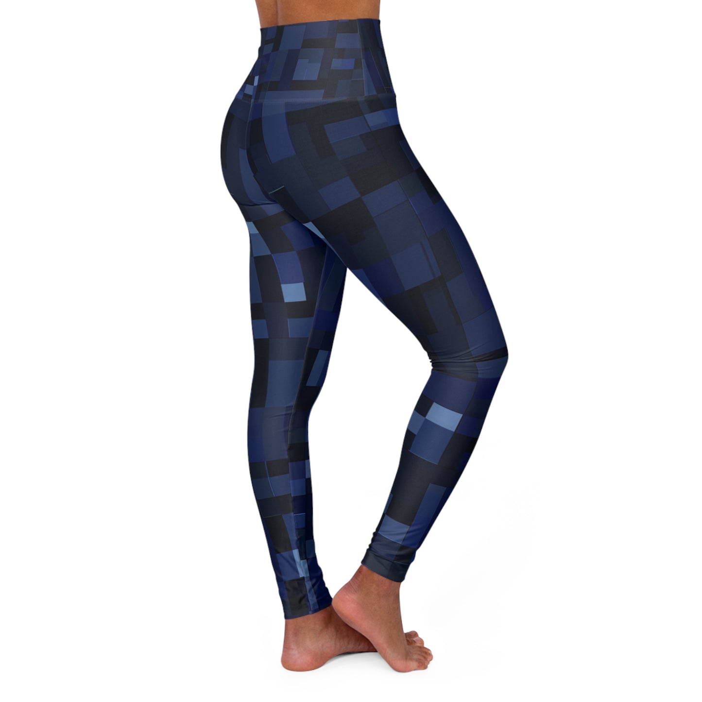 High Waisted Leggings - Blue Pixels