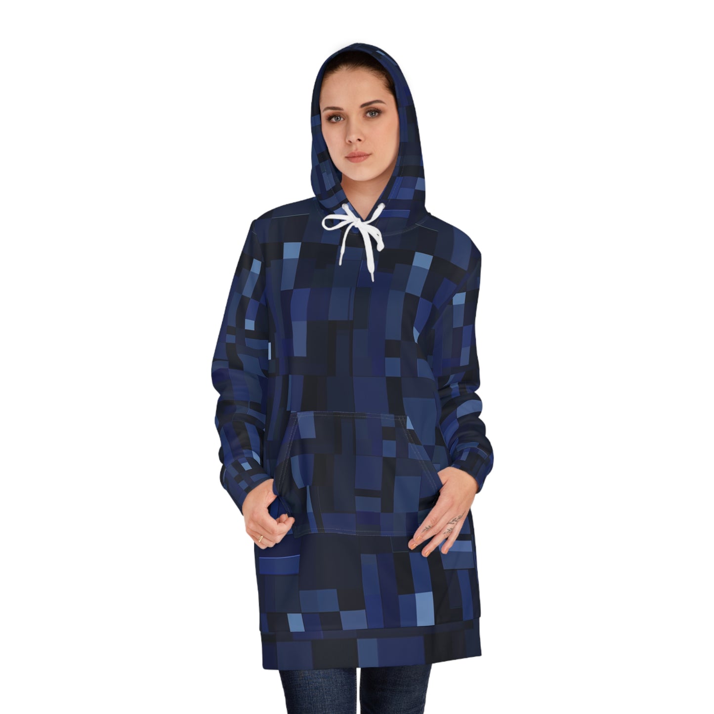 Hoodie Dress - Blue Pixel