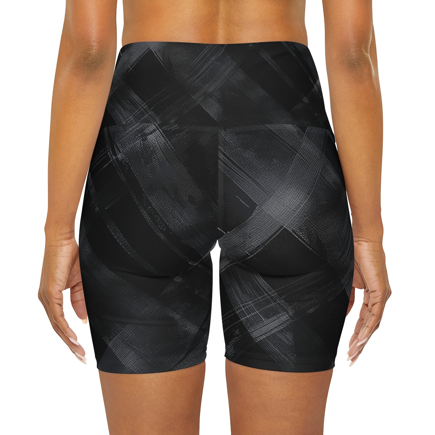 High Waisted Yoga Shorts - Black and White Threads